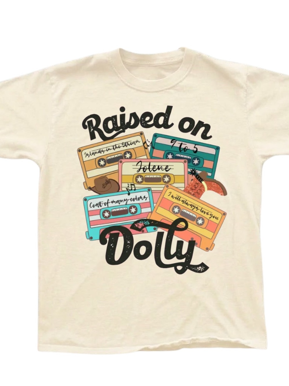 Gildan Cream 'Raised on Dolly' Cassette Graphic Tee, Gift For Her, for Him